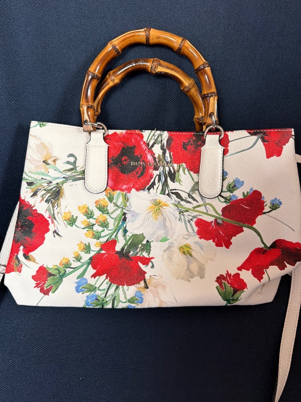 🌺 Dana Buchman Floral Print Handbag – Bamboo Handles